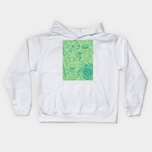 Bird and flowers doodle pattern green Kids Hoodie